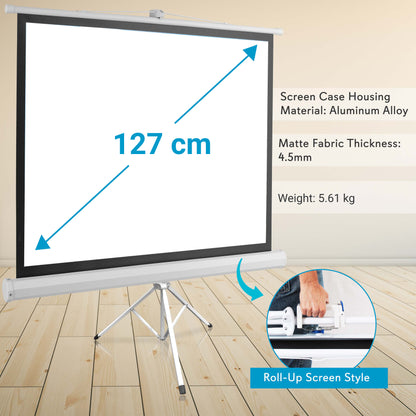 50 Portable Projector Screen Easy Setup White Matte Fabric