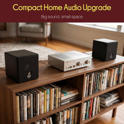 Mini Cube Bookshelf Speakers 100W 3 Paper Cone Driver Pair
