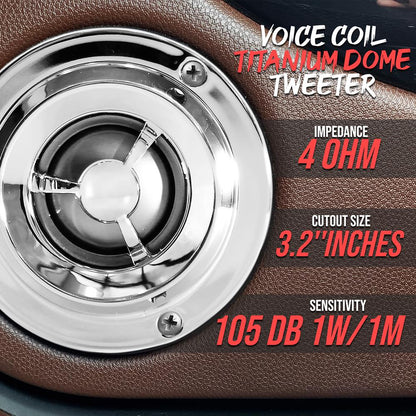 4 Titanium Car Tweeter 200W Enhanced Sound Plastic Frame
