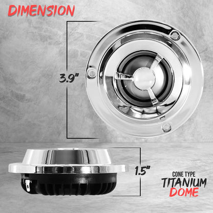 4 Titanium Car Tweeter 200W Enhanced Sound Plastic Frame