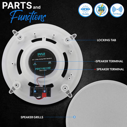 6.5 In-Wall Ceiling Speakers 200W Stereo Sound Polypropylene Cone White