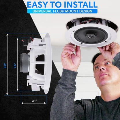 6.5 In-Wall Ceiling Speakers 200W Stereo Sound Polypropylene Cone White