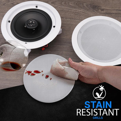 6.5 In-Wall Ceiling Speakers 200W Stereo Sound Polypropylene Cone White
