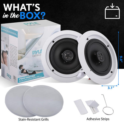 6.5 In-Wall Ceiling Speakers 200W Stereo Sound Polypropylene Cone White