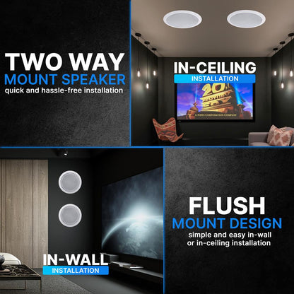 6.5 In-Wall Ceiling Speakers 200W Stereo Sound Polypropylene Cone White