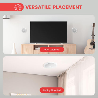 6.5 In-Wall/Ceiling Speakers Pair 250W Titanium Tweeter Flush Mount