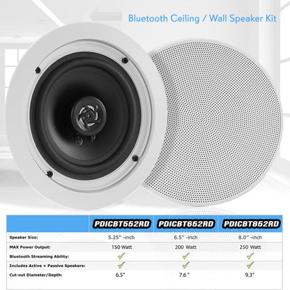 5.25 Bluetooth Ceiling/Wall Speakers 150W Flush Mount Poly Cone