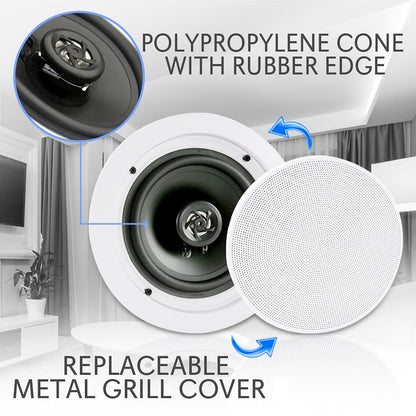 6.5 Bluetooth Ceiling Speakers 200W Flush Mount Polypropylene Cone