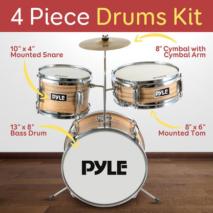 Kids Drum Set Beginner-Friendly Metallic Finish Natural