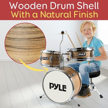 Kids Drum Set Beginner-Friendly Metallic Finish Natural