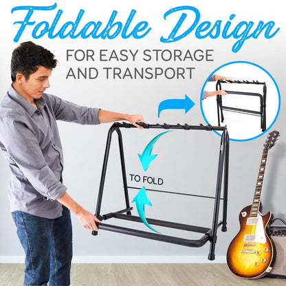 Foldable 5-Space Guitar Rack - Safe Foam Padding Metal Construction