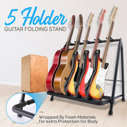 Foldable 5-Space Guitar Rack - Safe Foam Padding Metal Construction