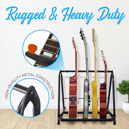 Foldable 5-Space Guitar Rack - Safe Foam Padding Metal Construction