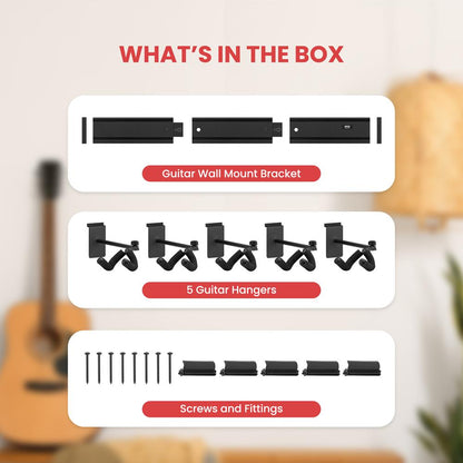 Guitar Wall Mount with 5 Adjustable Hangers 180° Pivot Aluminum