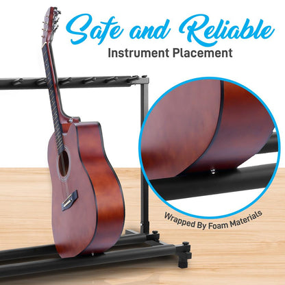 9-Space Foldable Guitar Rack - Secure Storage Metal Foam Padding