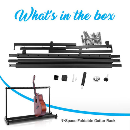 9-Space Foldable Guitar Rack - Secure Storage Metal Foam Padding