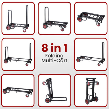 Folding Equipment Cart 8-in-1 Convertible R-Trac Wheels Steel