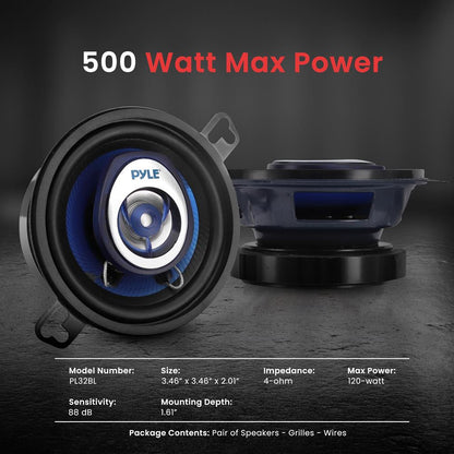 Car Stereo Speakers 120W Low Distortion Blue Poly Cone 3.5 Pair