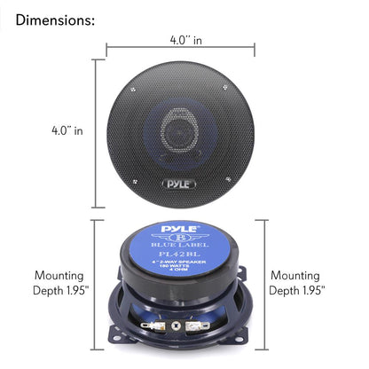 4 Car Speakers Pair - 180W Peak Blue Poly Cone Butyl Rubber Surround