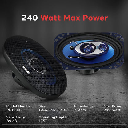 4x6 240W Car Speakers Triaxial Butyl Rubber Blue Cone