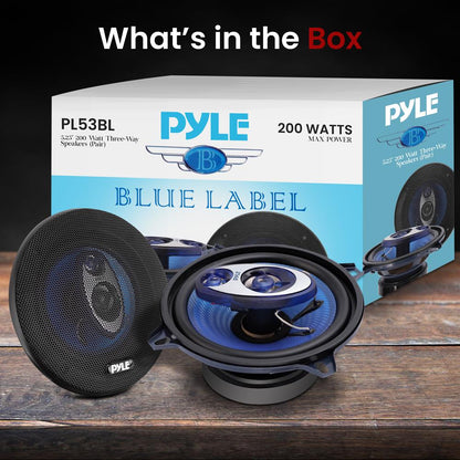 5.25 Car Speakers Pair 200W Blue Poly Cone Butyl Rubber Surround