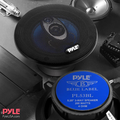 5.25 Car Speakers Pair 200W Blue Poly Cone Butyl Rubber Surround