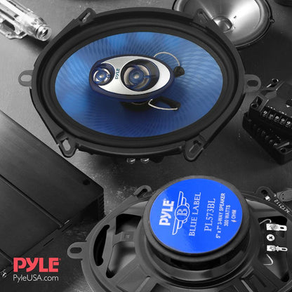 5x7 Car Speakers Pair 300W Blue Poly Cone Butyl Rubber Surround