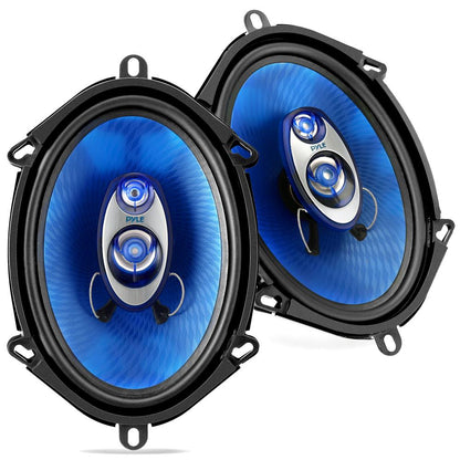 5x7 Car Speakers Pair 300W Blue Poly Cone Butyl Rubber Surround