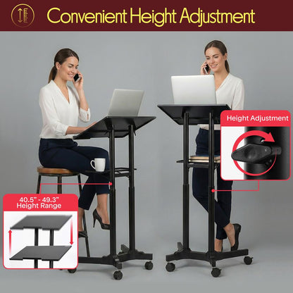 Laptop Lectern Stand with Adjustable Height & Plastic Wheels - PLCTND49