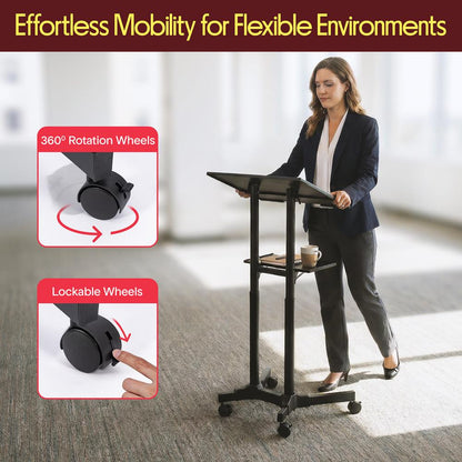 Laptop Lectern Stand with Adjustable Height & Plastic Wheels - PLCTND49
