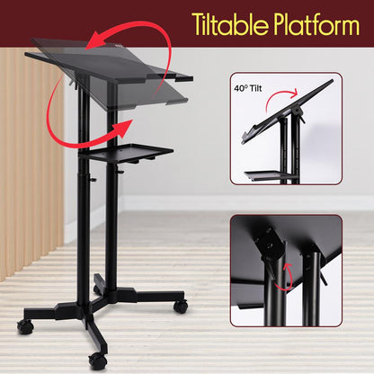 Laptop Lectern Stand with Adjustable Height & Plastic Wheels - PLCTND49
