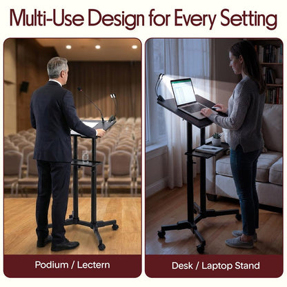 Laptop Lectern Stand with Adjustable Height & Plastic Wheels - PLCTND49