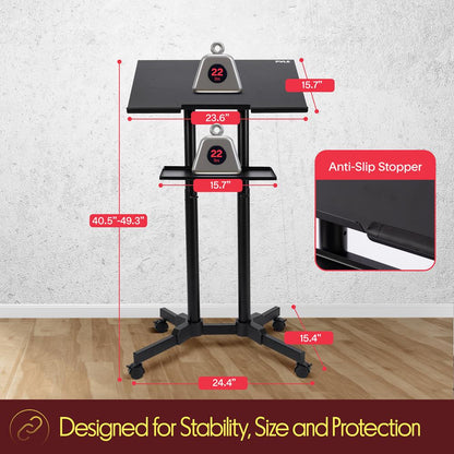 Laptop Lectern Stand with Adjustable Height & Plastic Wheels - PLCTND49