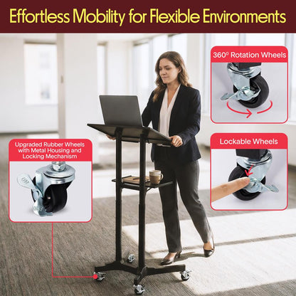 Laptop Lectern Stand with Adjustable Height & Rubber Wheels - PLCTND50