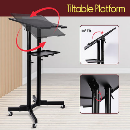 Laptop Lectern Stand with Adjustable Height & Rubber Wheels - PLCTND50