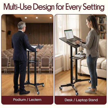 Laptop Lectern Stand with Adjustable Height & Rubber Wheels - PLCTND50