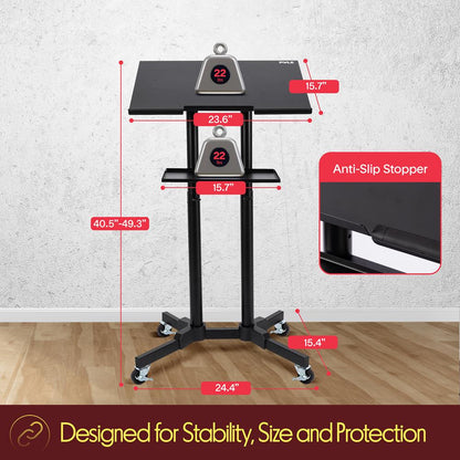 Laptop Lectern Stand with Adjustable Height & Rubber Wheels - PLCTND50