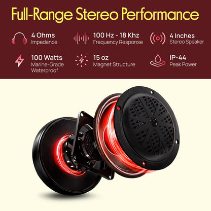 4 Waterproof Marine Speakers Dual Cone Polypropylene Black 1 Pair