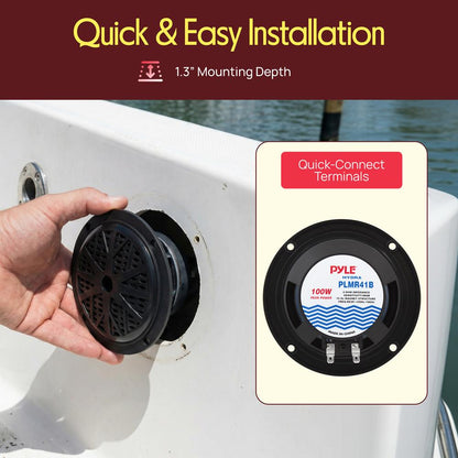 4 Waterproof Marine Speakers Dual Cone Polypropylene Black 1 Pair