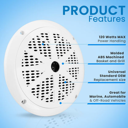 6.5 Marine Speakers Waterproof 120W Polypropylene Cone White