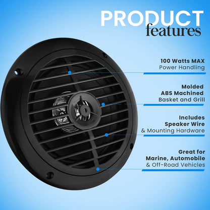 6.5 Dual Marine Speakers Waterproof 120W Polypropylene Cone-PLMR67B