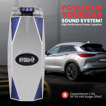 Car Audio Power Capacitor 0.3 Farad Blue Display Over-Voltage Protection