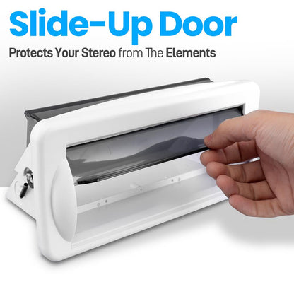 Marine Stereo Cover Water Resistant Smoke Window White Base
