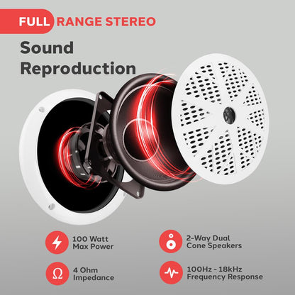 Marine Stereo Kit Hands-Free Bluetooth 5.25 Waterproof Speakers White