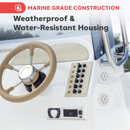 Marine Stereo Kit Hands-Free Bluetooth 5.25 Waterproof Speakers White