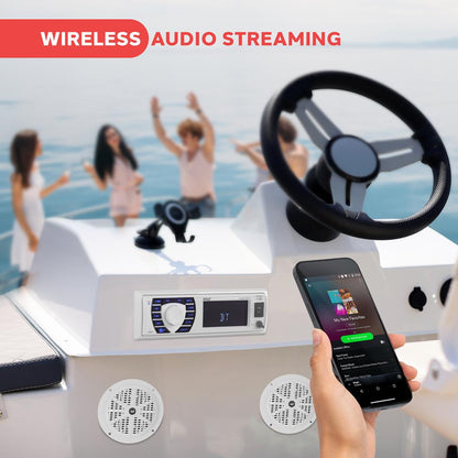 Marine Stereo Kit Hands-Free Bluetooth 5.25 Waterproof Speakers White