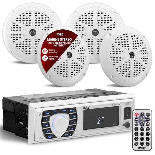 Marine Stereo Receiver Kit Waterproof Bluetooth 4 Speakers White