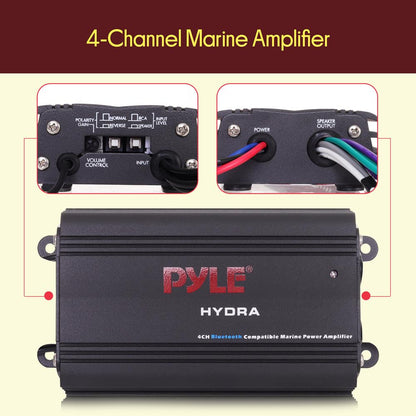 Waterproof 4-Channel Bluetooth Marine Amplifier Kit