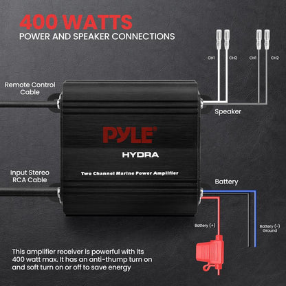 2-Channel Marine Amplifier Waterproof 400W Power RCA Input