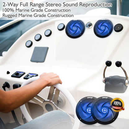 Marine Speakers 180W Waterproof LED Lights Slim Design Blue